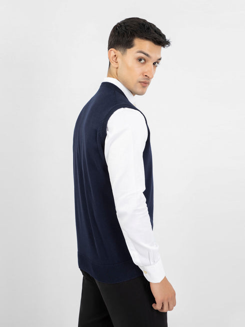 Navy Blue Sleeveless V-Neck Sweater