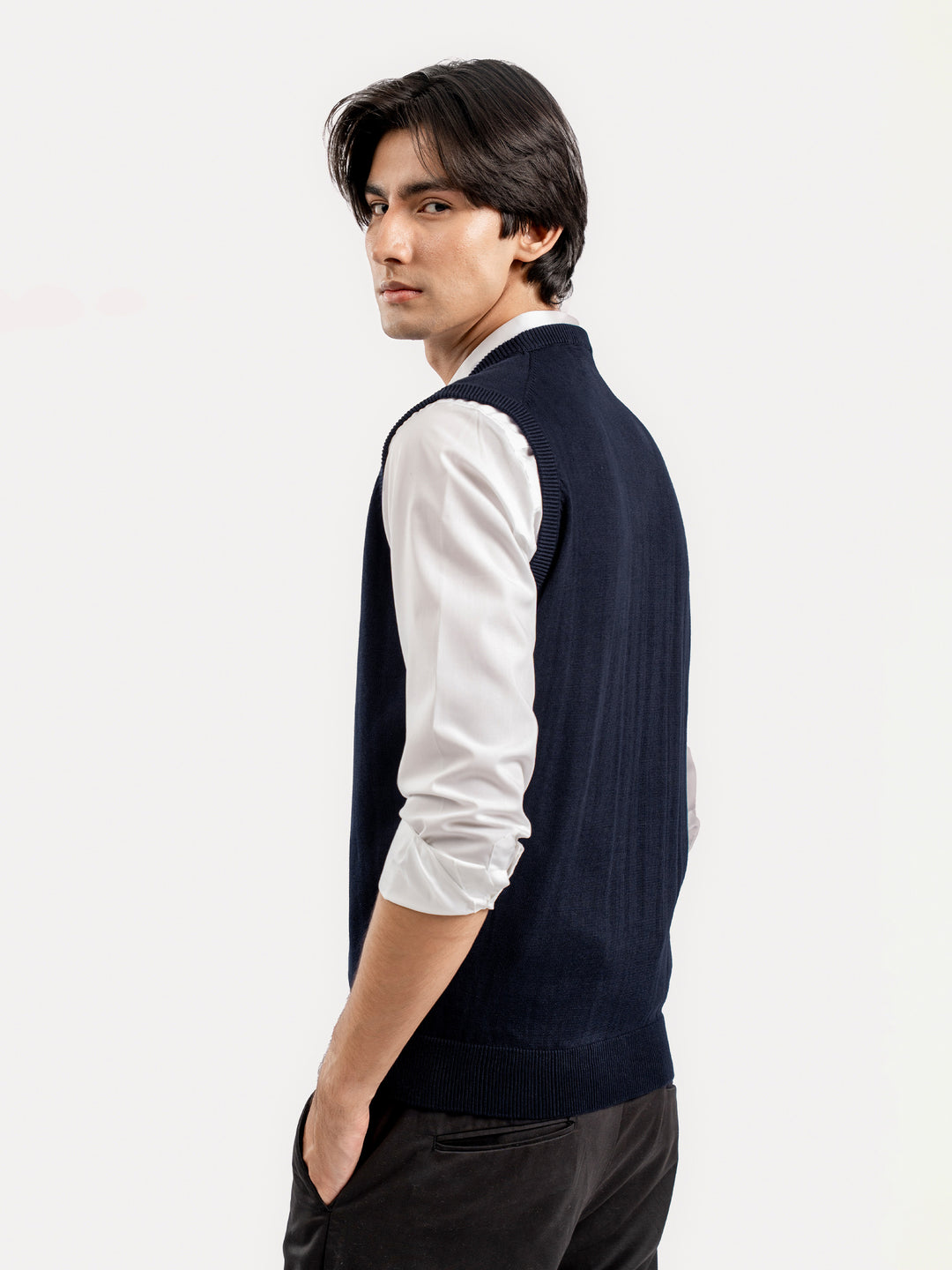Navy Blue Sleeveless V-Neck Sweater