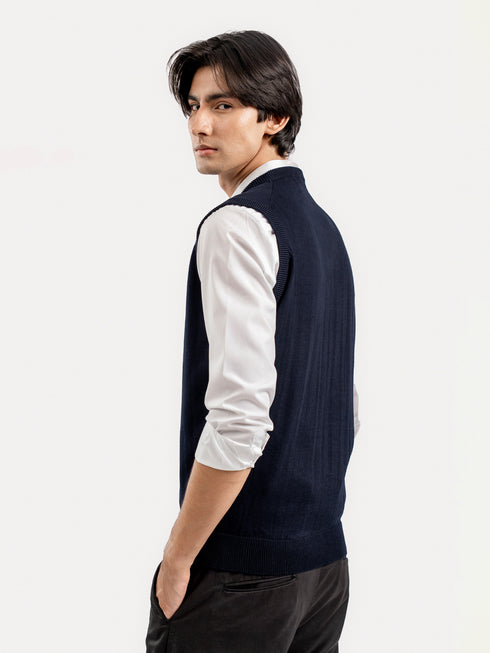 Navy Blue Sleeveless V-Neck Sweater