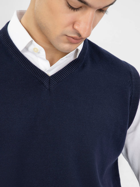 Navy Blue Sleeveless V-Neck Sweater