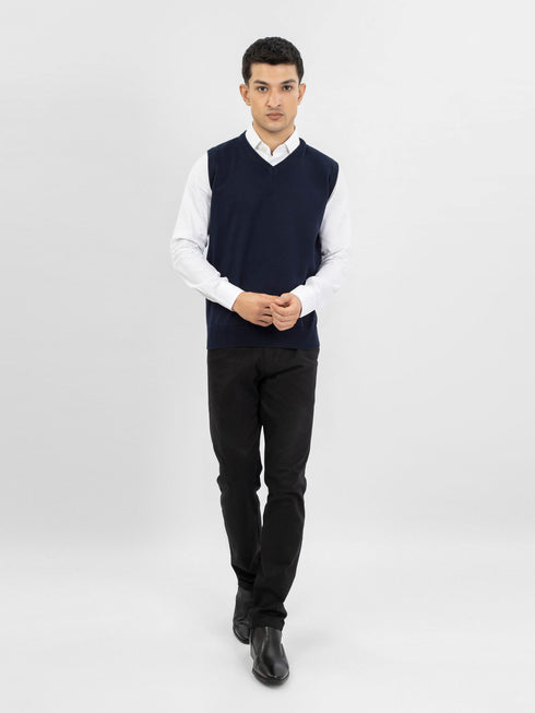 Navy Blue Sleeveless V-Neck Sweater