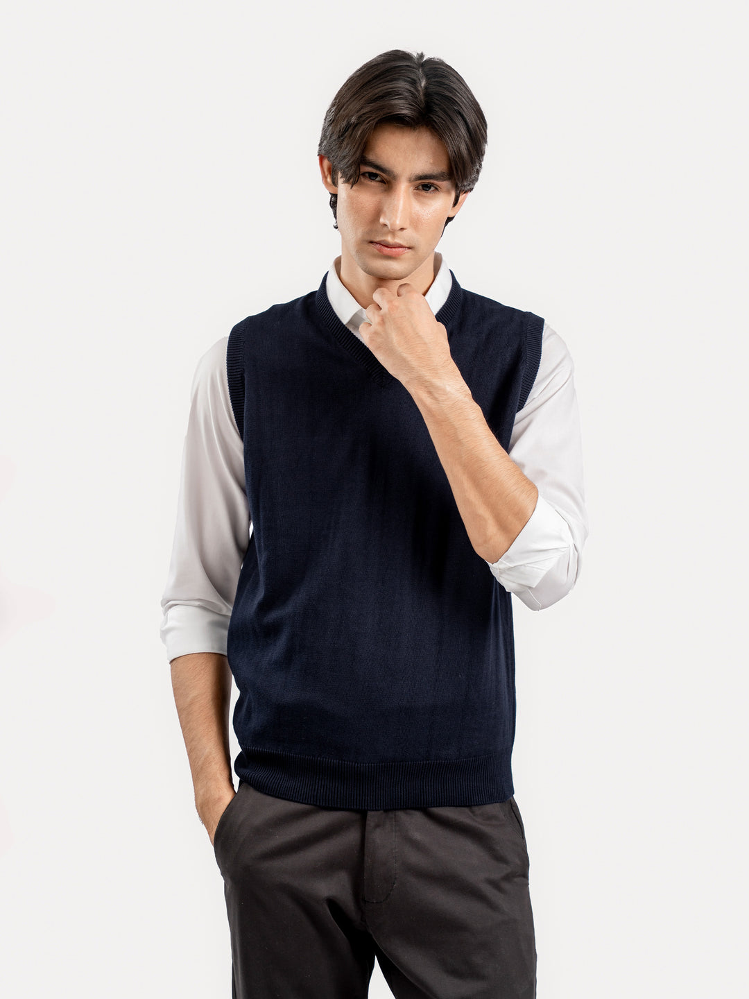Navy Blue Sleeveless V-Neck Sweater