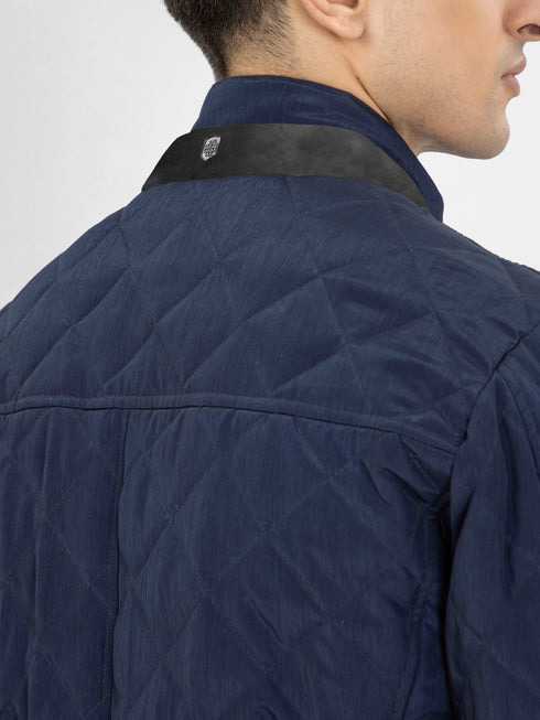 Navy Blue Sporty Quilted Long Coat Jacket