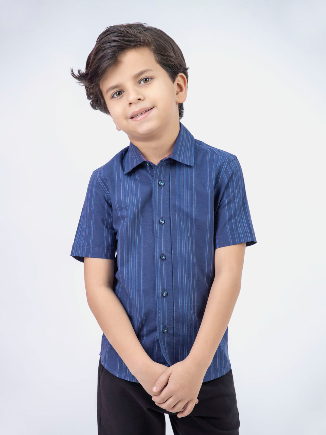 Navy blue striped half sleeve casual shirt brumano pakistan