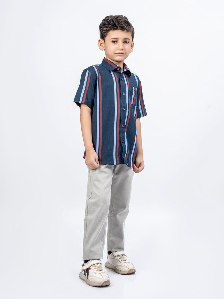 Navy Blue Striped Half Sleeve Casual Shirt