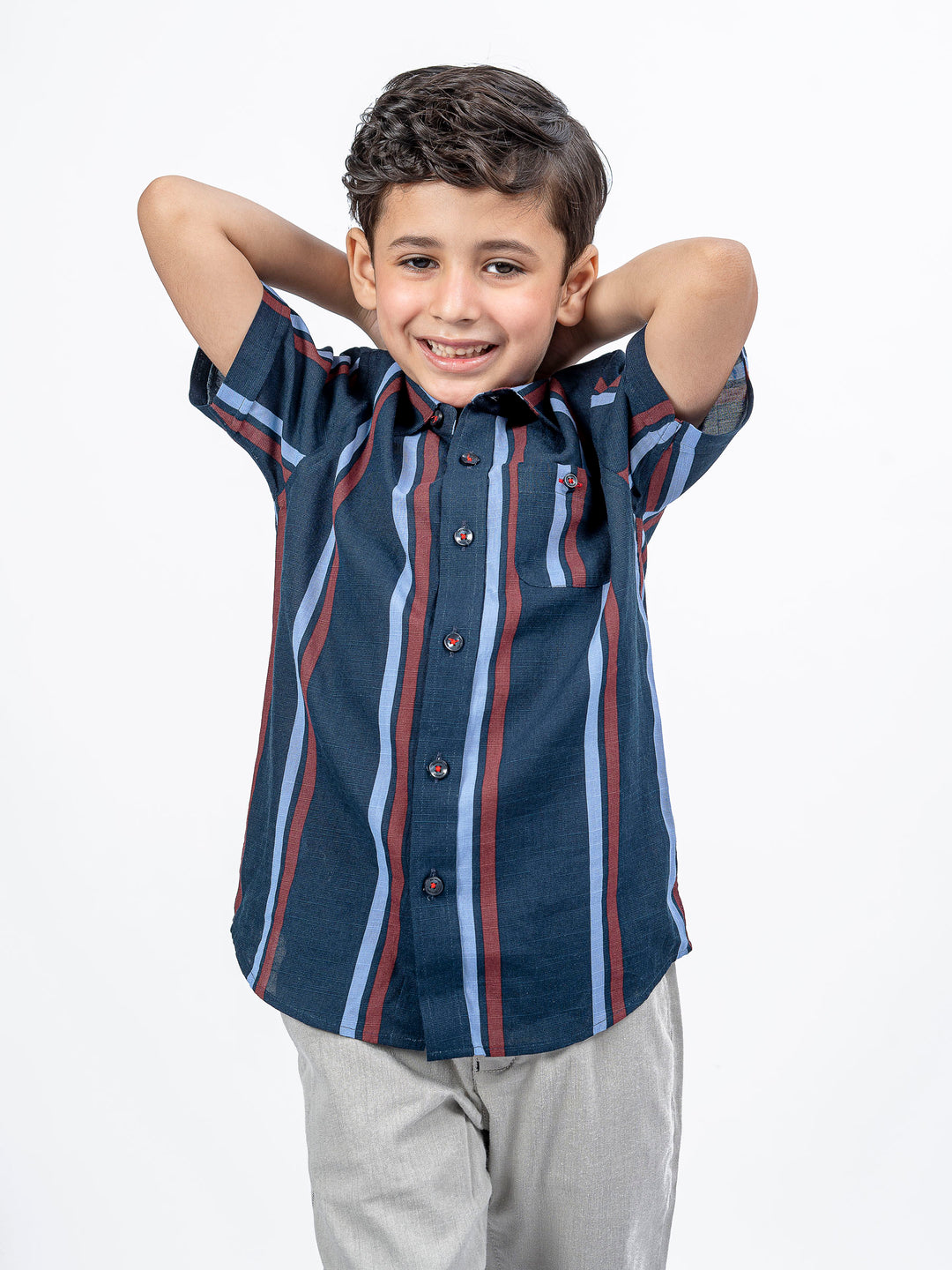 Navy Blue Striped Half Sleeve Casual Shirt