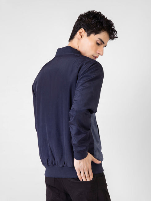 Navy Blue Striped Light Weight Bomber Jacket