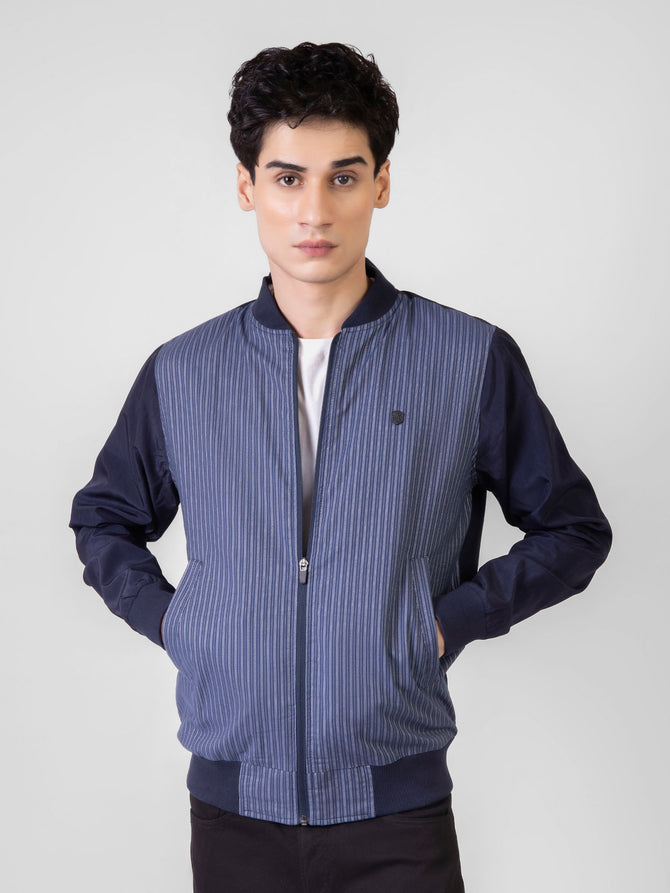 Navy Blue Striped Bomber