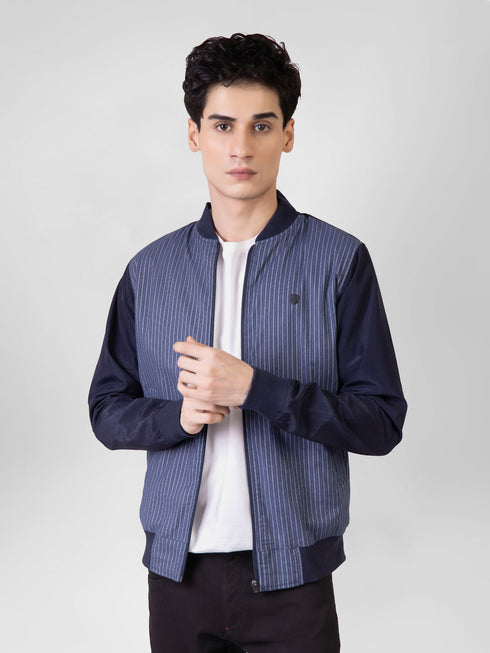 Navy Blue Striped Light Weight Bomber Jacket