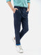 Navy Blue Striped Structured Casual Trouser