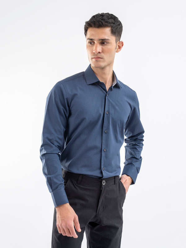 Navy Blue Structured Formal Shirt With Inner Collar Detailing