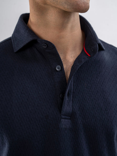 Navy Blue Structured Polo With Cutaway Collar