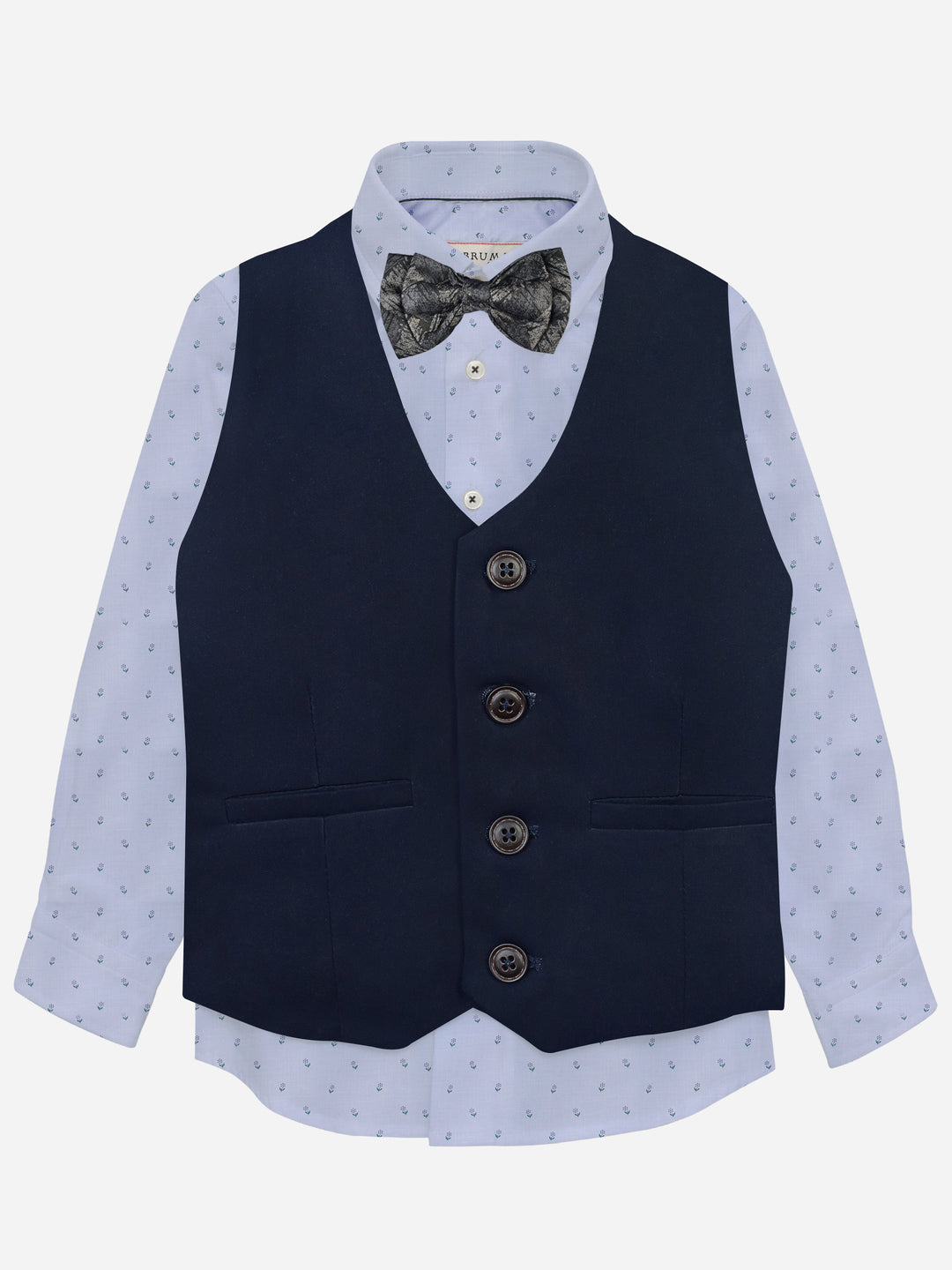 Navy Blue Suit Vest With Printed Bow Brumano Pakistan