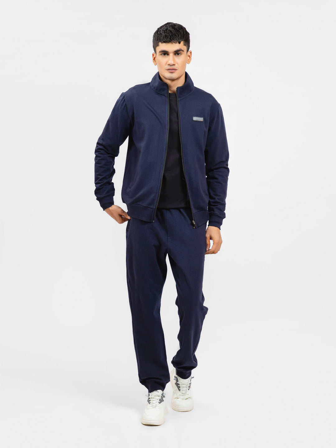Navy Blue Tracksuit Jacket With Mock Neck