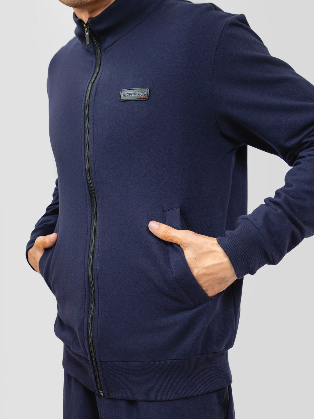 Navy Blue Tracksuit Jacket With Mock Neck