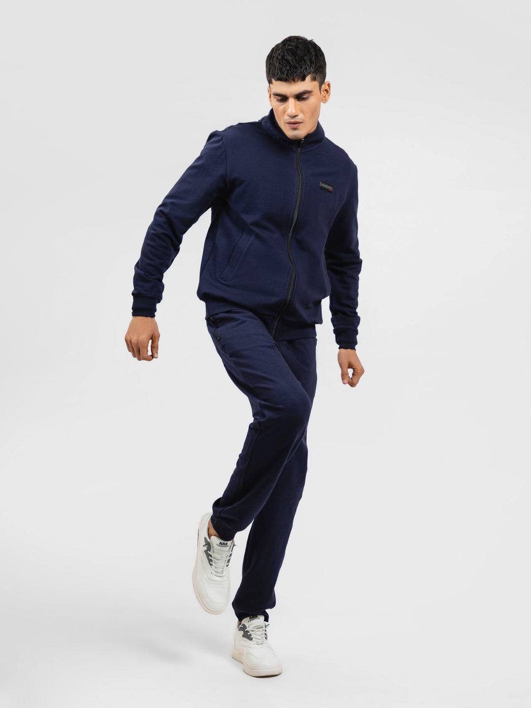 Navy Blue Tracksuit Jacket With Mock Neck