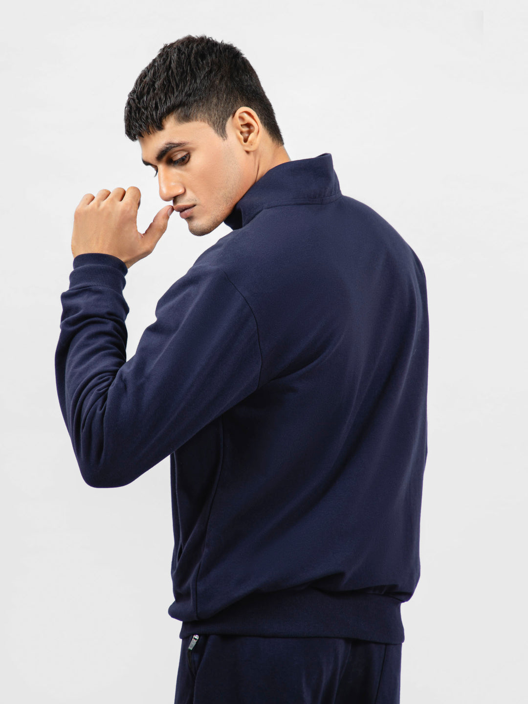 Navy Blue Tracksuit Jacket With Mock Neck