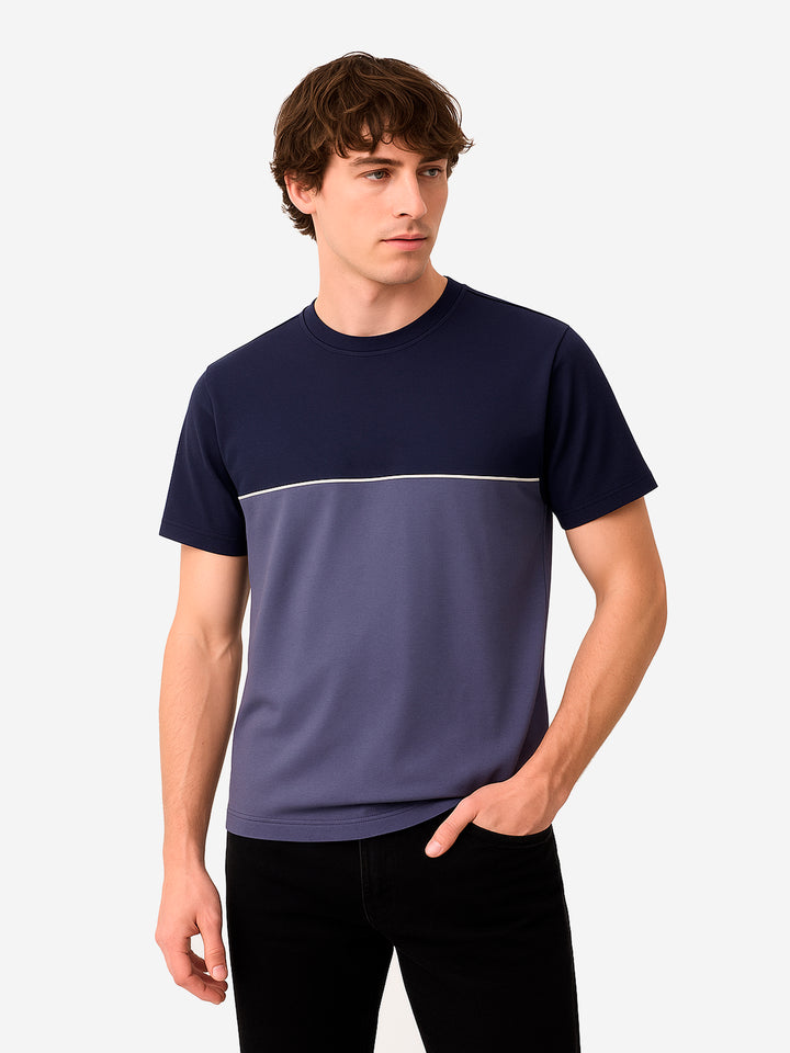 Navy Blue Two Tone Crew Neck T-Shirt