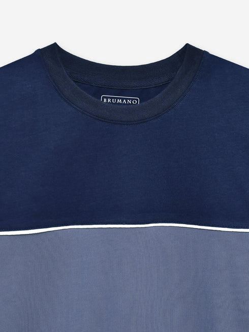 Navy Blue Two Tone Crew Neck T-Shirt