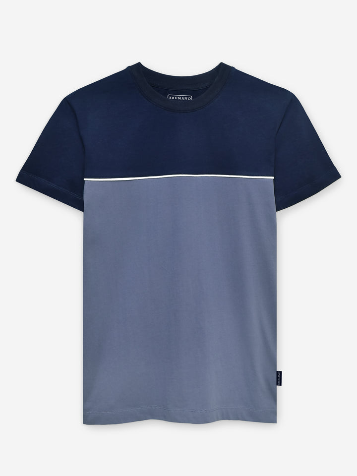 Navy Blue Two Tone Crew Neck T-Shirt