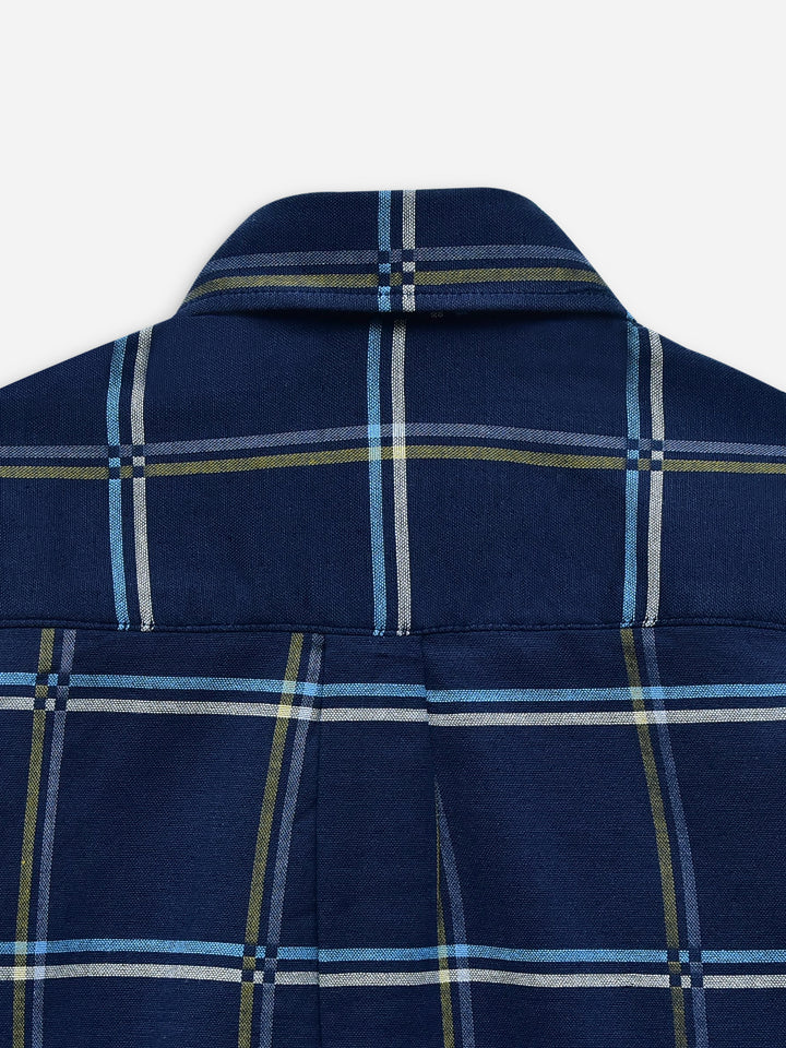 Navy Blue Windowpane Checkered Long Sleeve Casual Shirt Brumano Pakistan