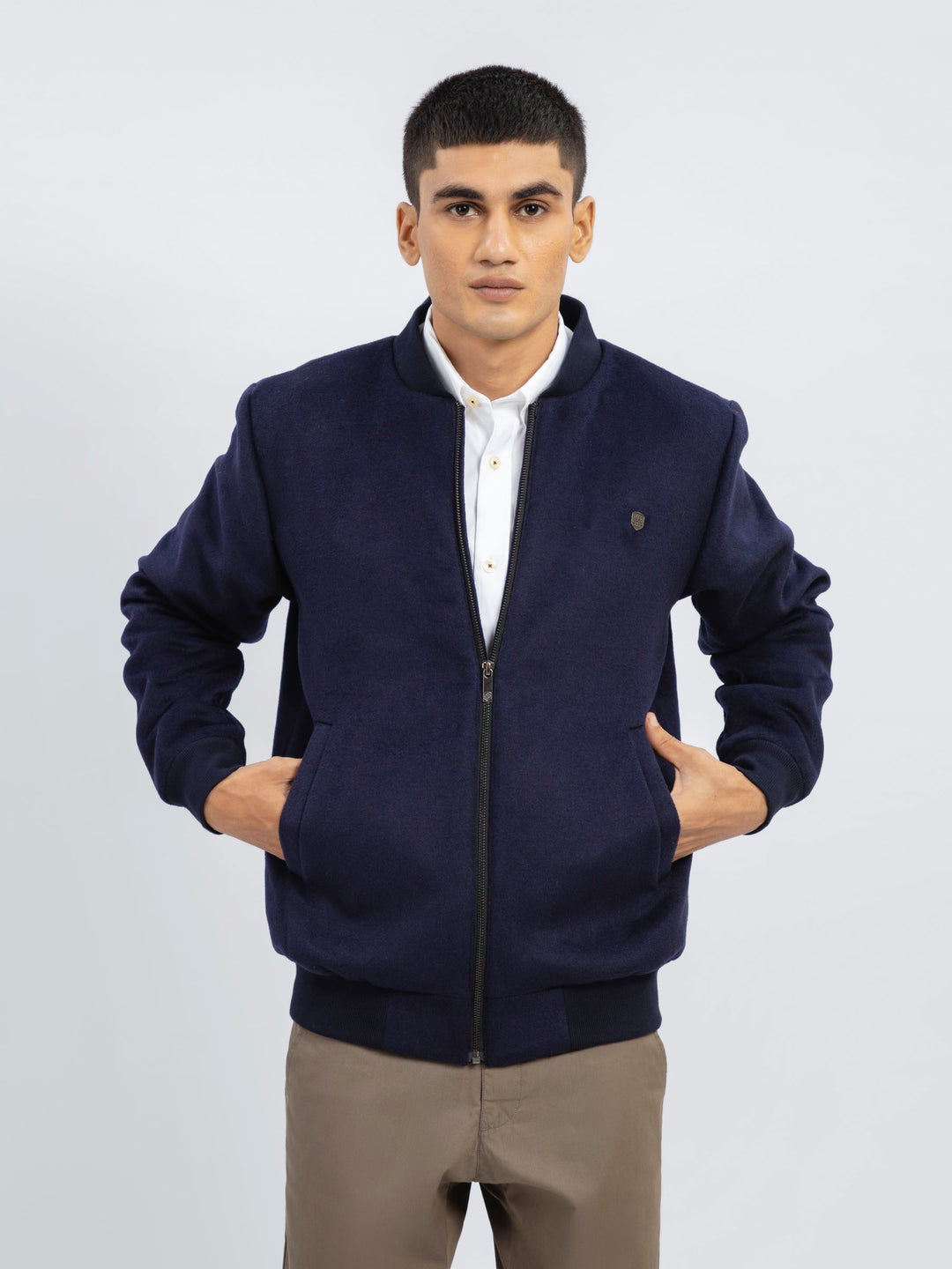 Navy Blue Wool Bomber Jacket - Limited Edition Brumano Pakistan