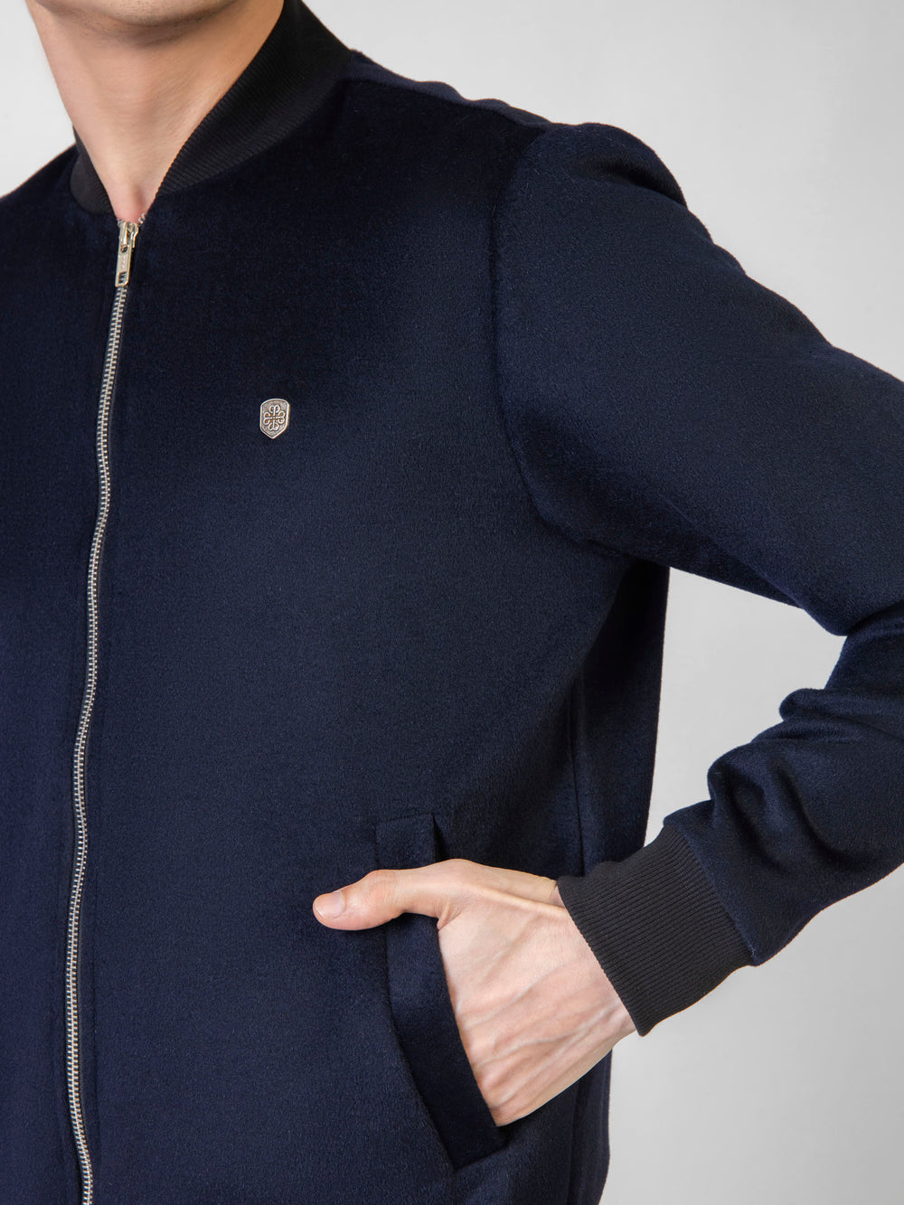 Navy blue wool bomber jacket brumano pakistan