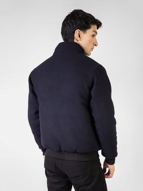 Navy Blue Woolen Quilted Jacket