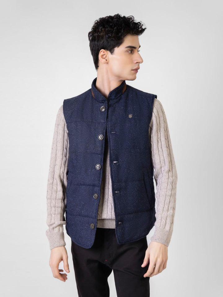 Navy Blue Woolen Quilted Vest