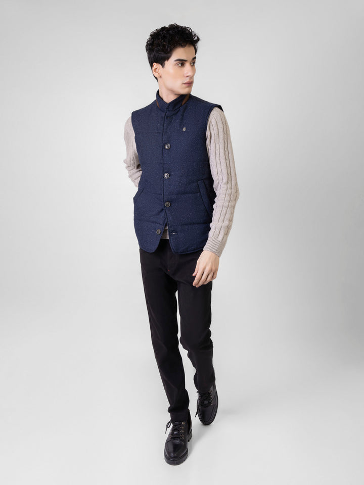 Navy Blue Woolen Quilted Vest