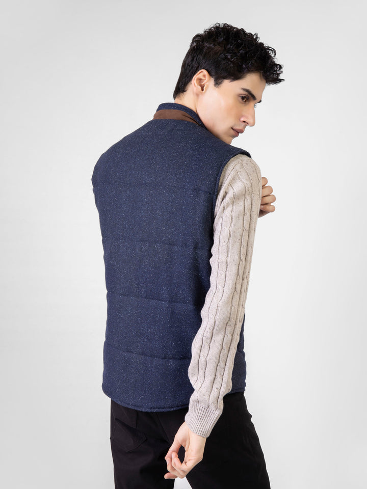 Navy Blue Woolen Quilted Vest