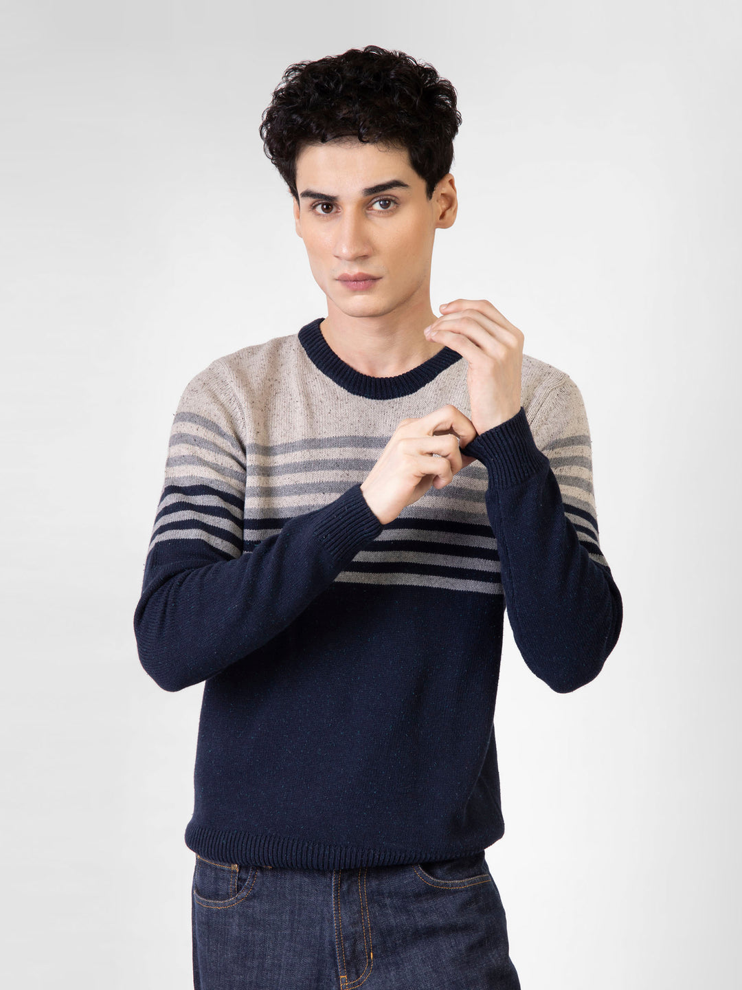 Navyblue beigecontrastingstripedcrewneckjumperbrumanopakistan1