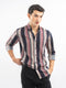Navy Blue & Beige Striped Button Down Shirt