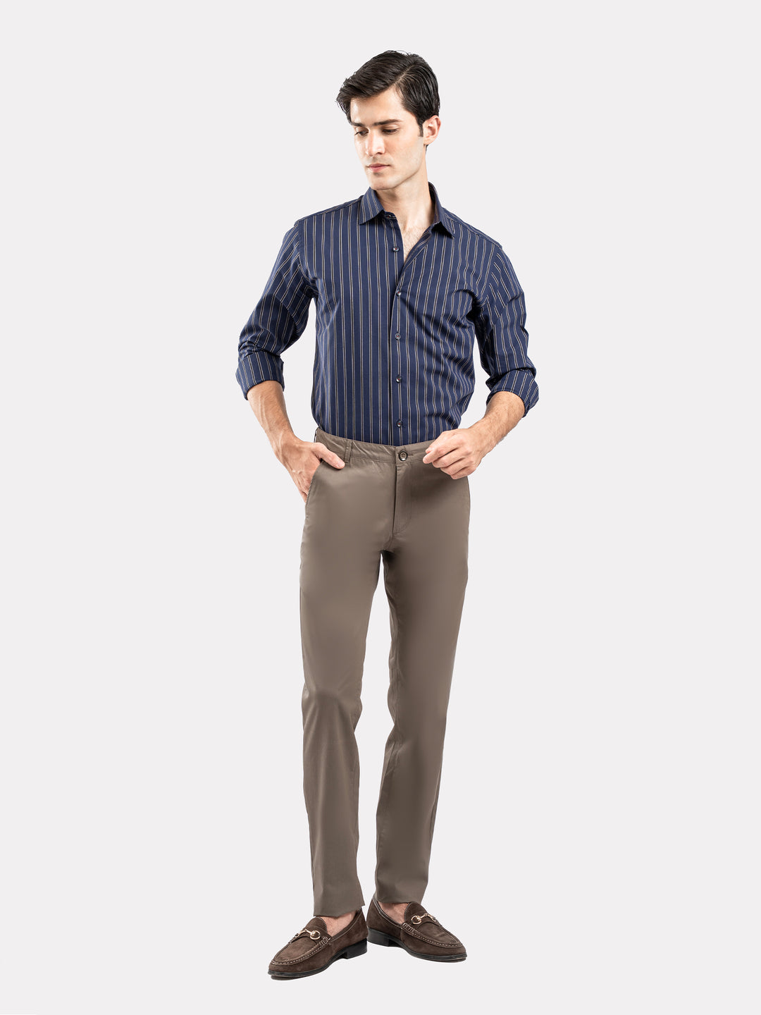 Navy Blue & Black Striped Formal Shirt