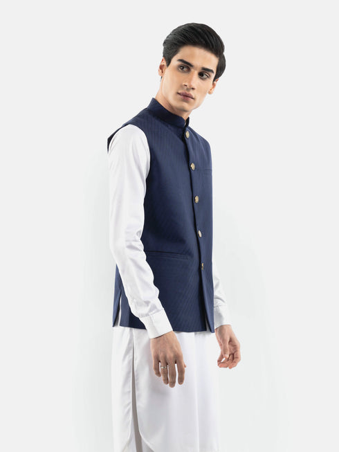 Navy Blue & Black Striped Waistcoat Brumano Pakistan