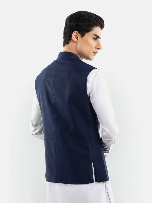 Navy Blue & Black Striped Waistcoat Brumano Pakistan