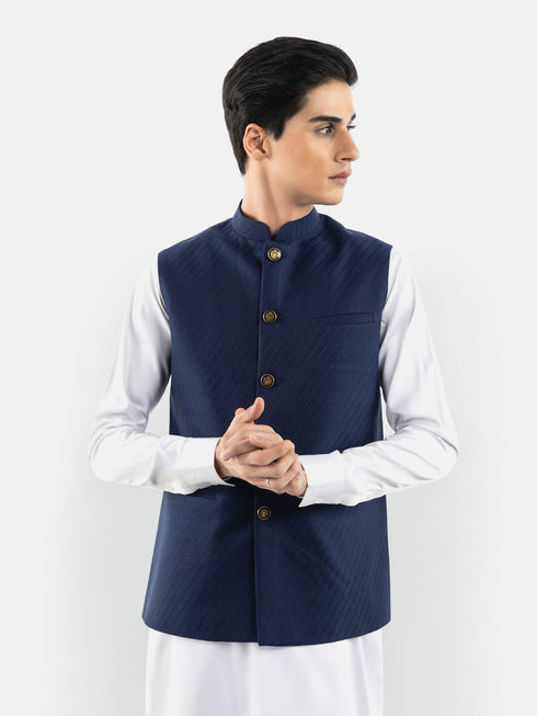 Navy Blue & Black Striped Waistcoat Brumano Pakistan