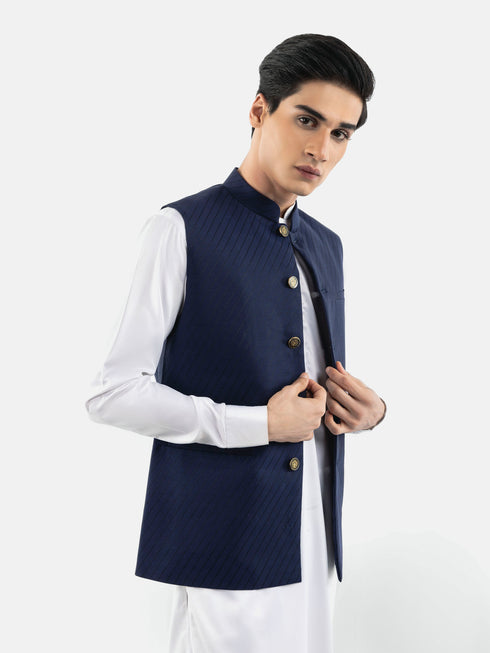 Navy Blue & Black Striped Waistcoat Brumano Pakistan