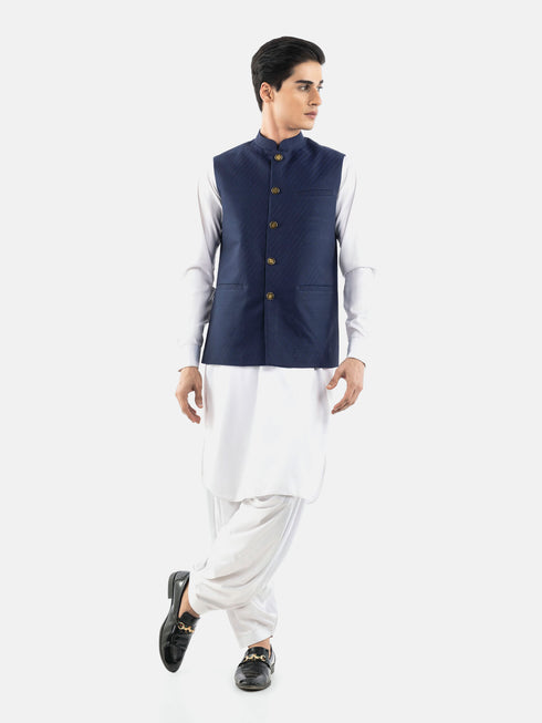 Navy Blue & Black Striped Waistcoat Brumano Pakistan