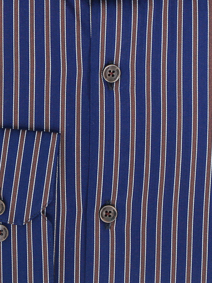 Navy Blue & Brown Bold Striped Shirt Brumano Pakistan