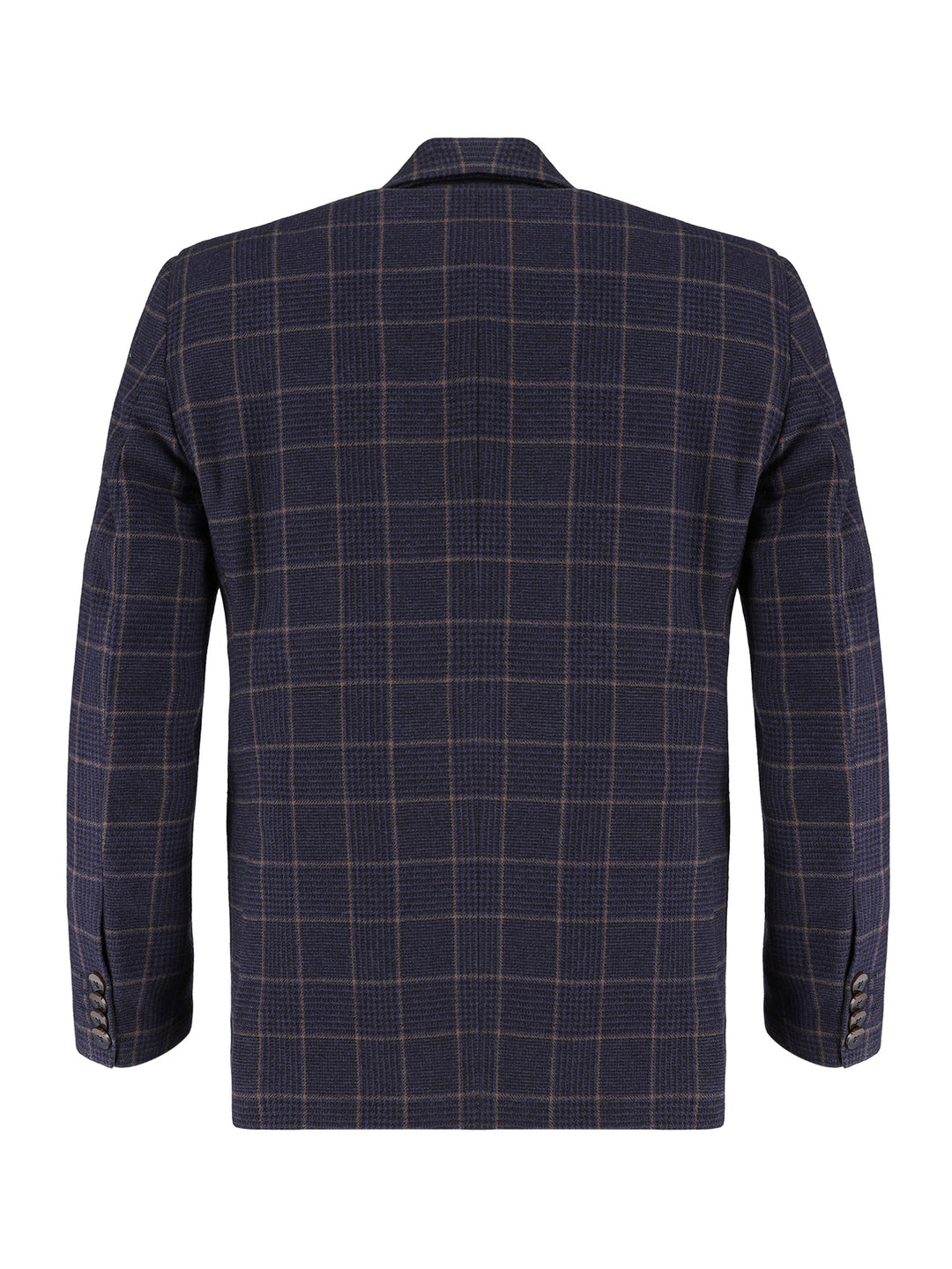 Navy Blue & Brown Checkered Wool & Cashmere Blazer - Sartoria