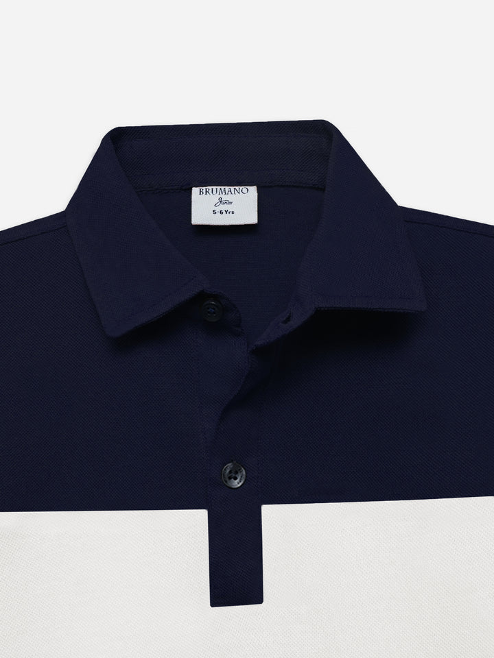 Navy Blue & Burgundy Three Tone Casual Polo