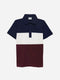 Navy Blue & Burgundy Three Tone Casual Polo