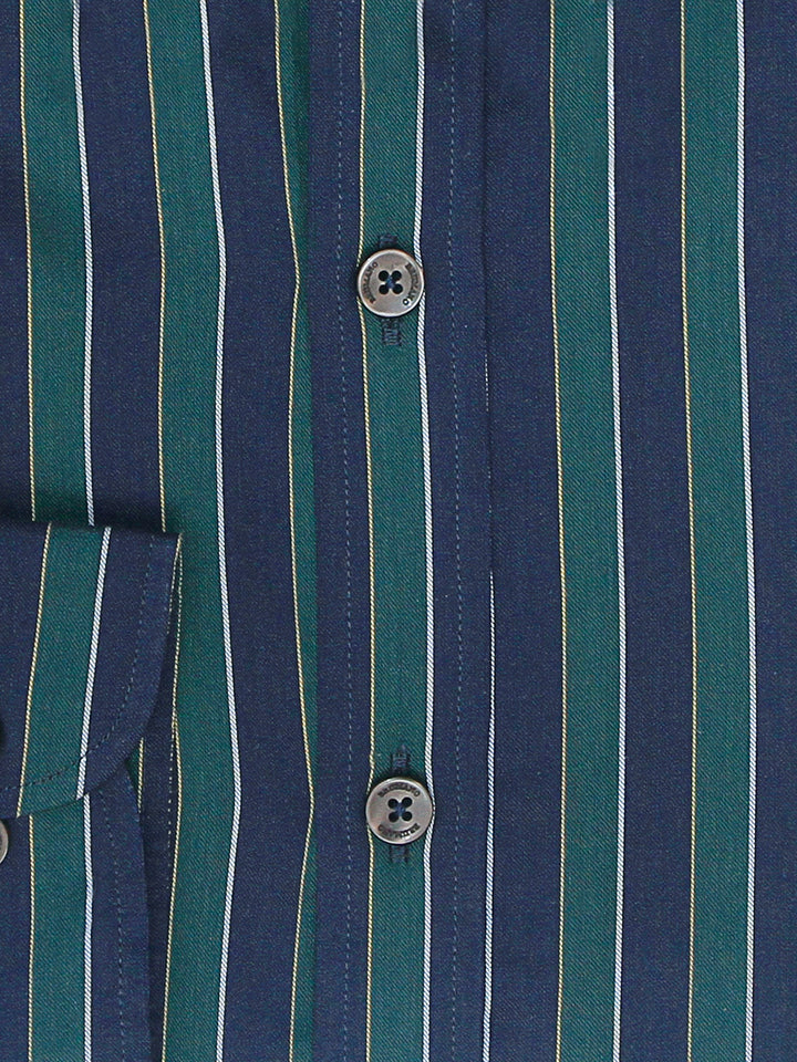Navy Blue & Green Bold Striped Shirt Brumano Pakistan