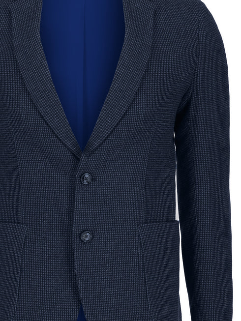 Navy Blue & Grey Dobby Wool & Cashmere Blazer - Sartoria