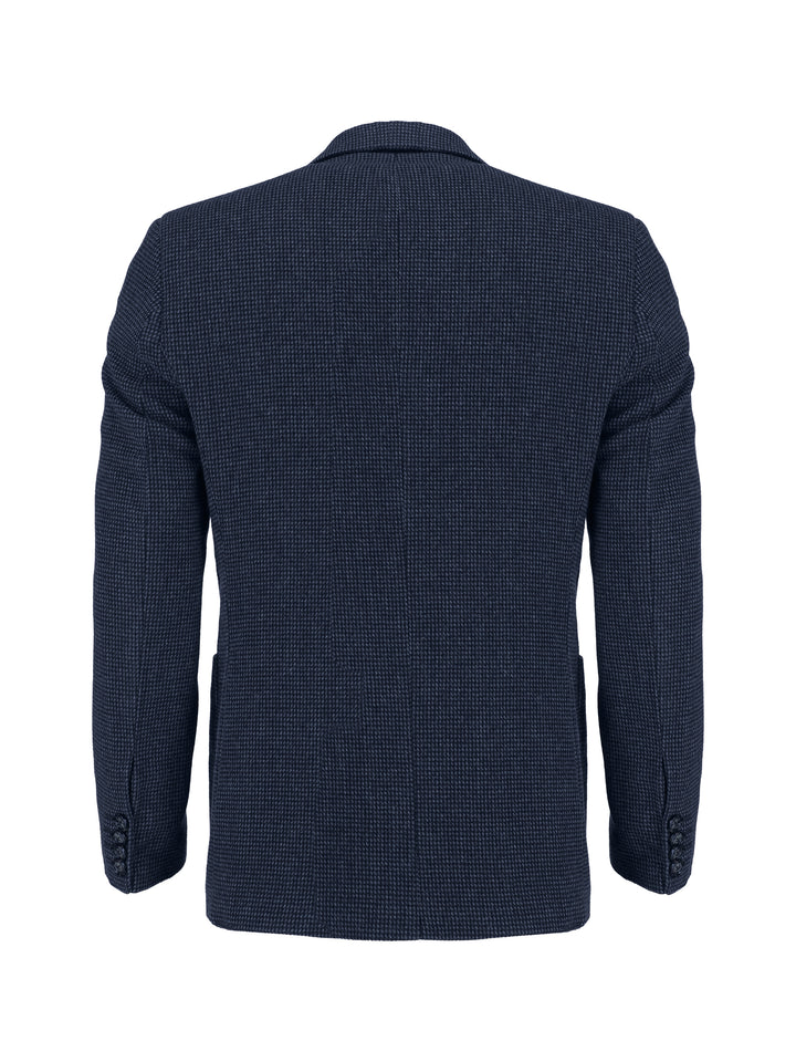 Navy Blue & Grey Dobby Wool & Cashmere Blazer - Sartoria
