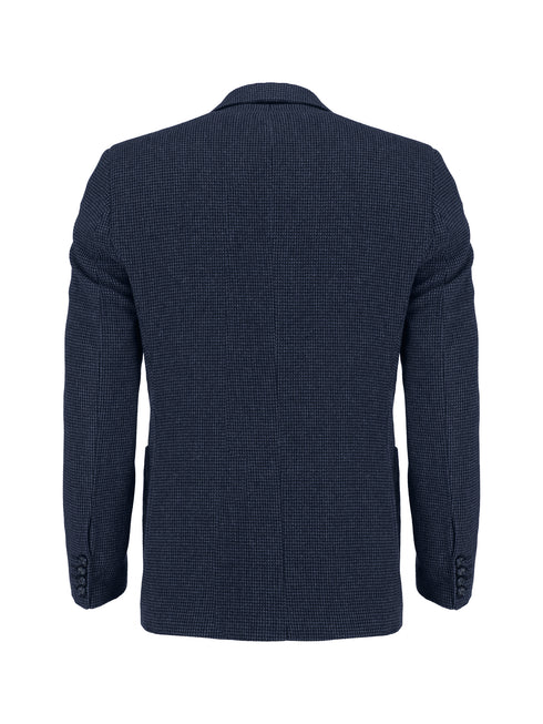 Navy Blue & Grey Dobby Wool & Cashmere Blazer - Sartoria