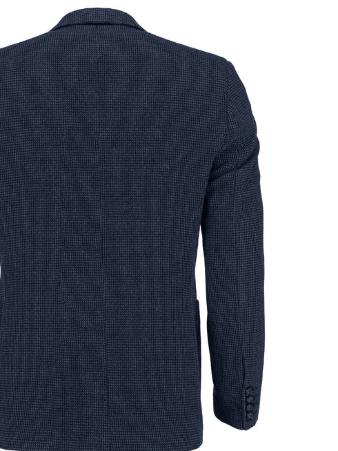 Navy Blue & Grey Dobby Wool & Cashmere Blazer - Sartoria