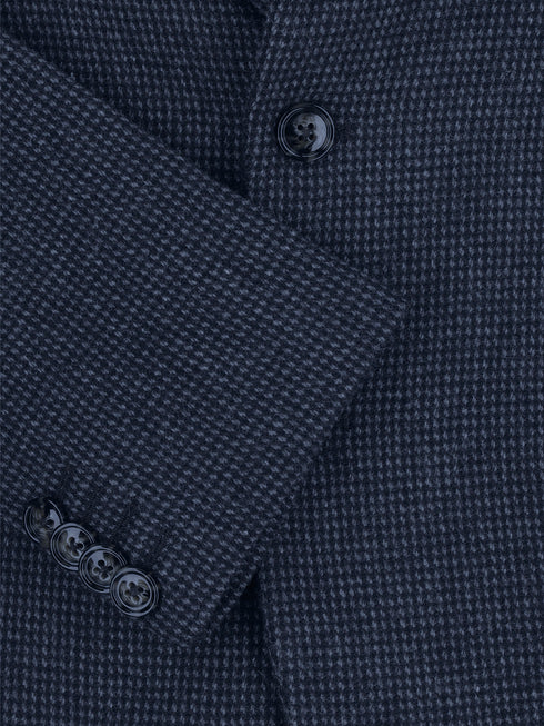 Navy Blue & Grey Dobby Wool & Cashmere Blazer - Sartoria