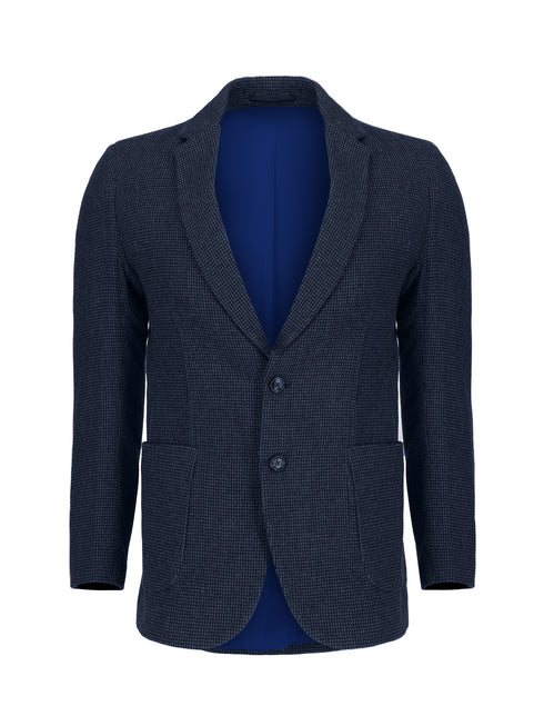 Navy Blue & Grey Dobby Wool & Cashmere Blazer - Sartoria